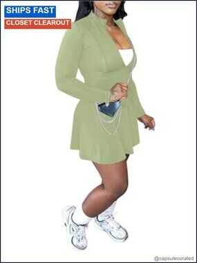 Women 2 Piece Skirt Set Zip Up Jacket Mini Skirt Workout Tennis Outfit